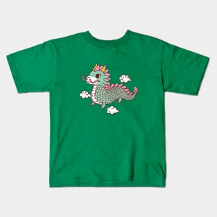 Green Dragon Flying Among Clouds Kids T-Shirt